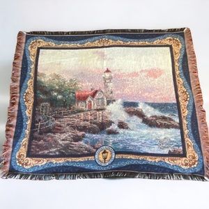 Thomas Kinkade Throw Blanket Painter of Light Lighthouse Ocean Couch Sofa READ